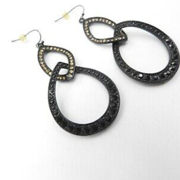 Lia Sophia Black and Gold Teardrop Earrings - Picture 1 of 5
